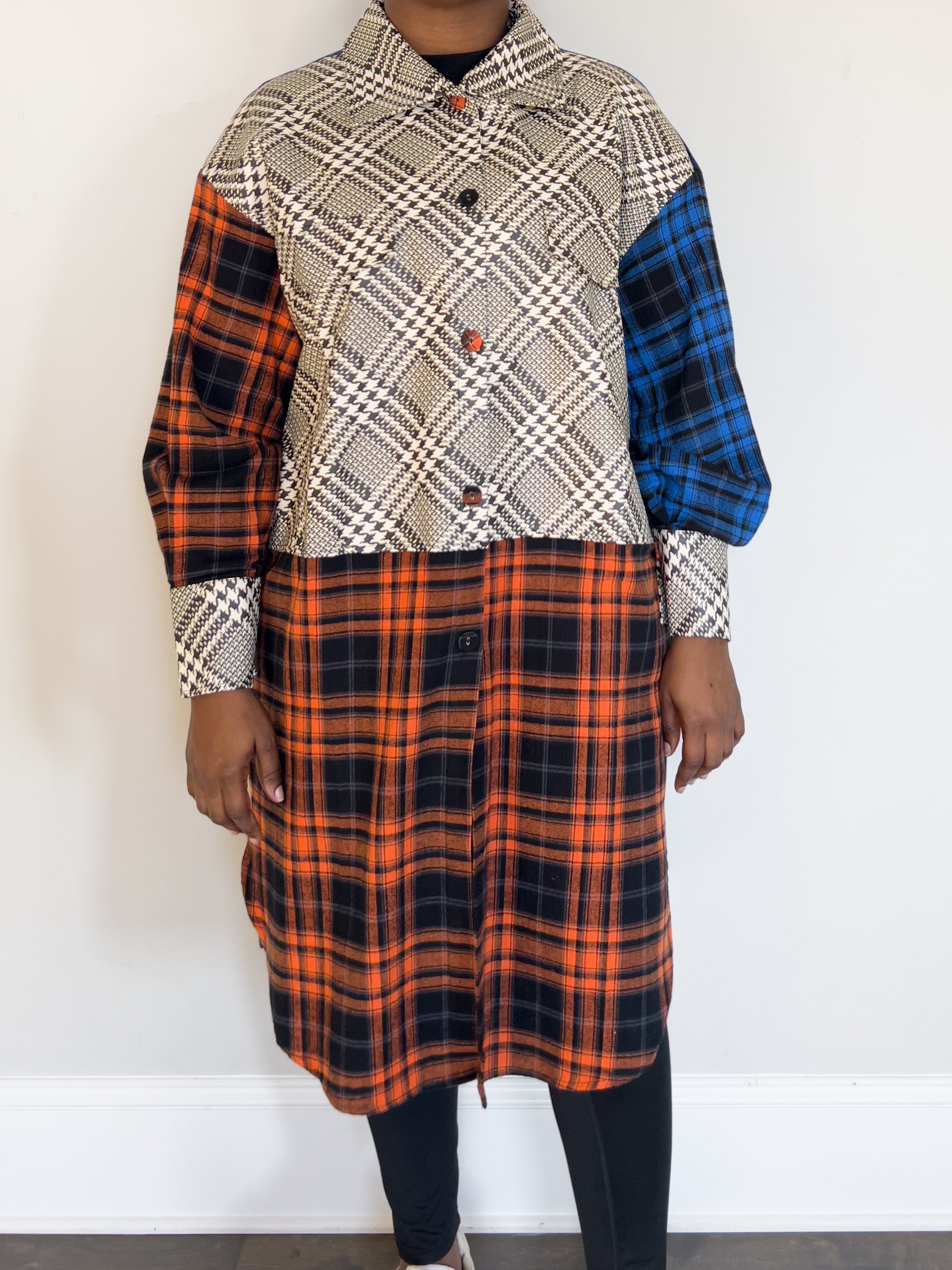 Nadine Women's Multi-fabric plaid jacket-Sand+Silk