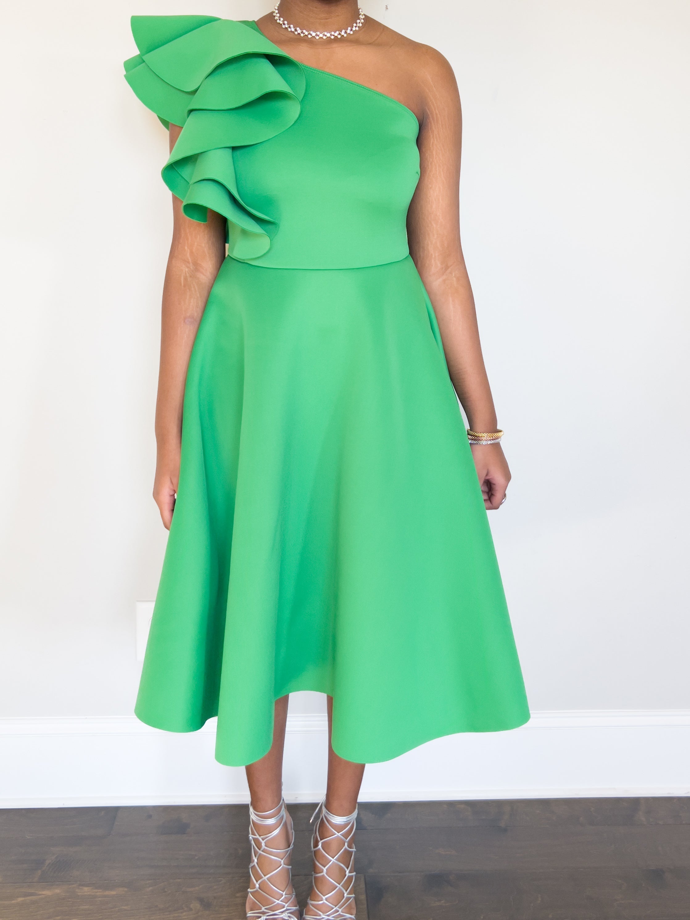 Cali Women's One-Shoulder Green Dress-Sand+Silk