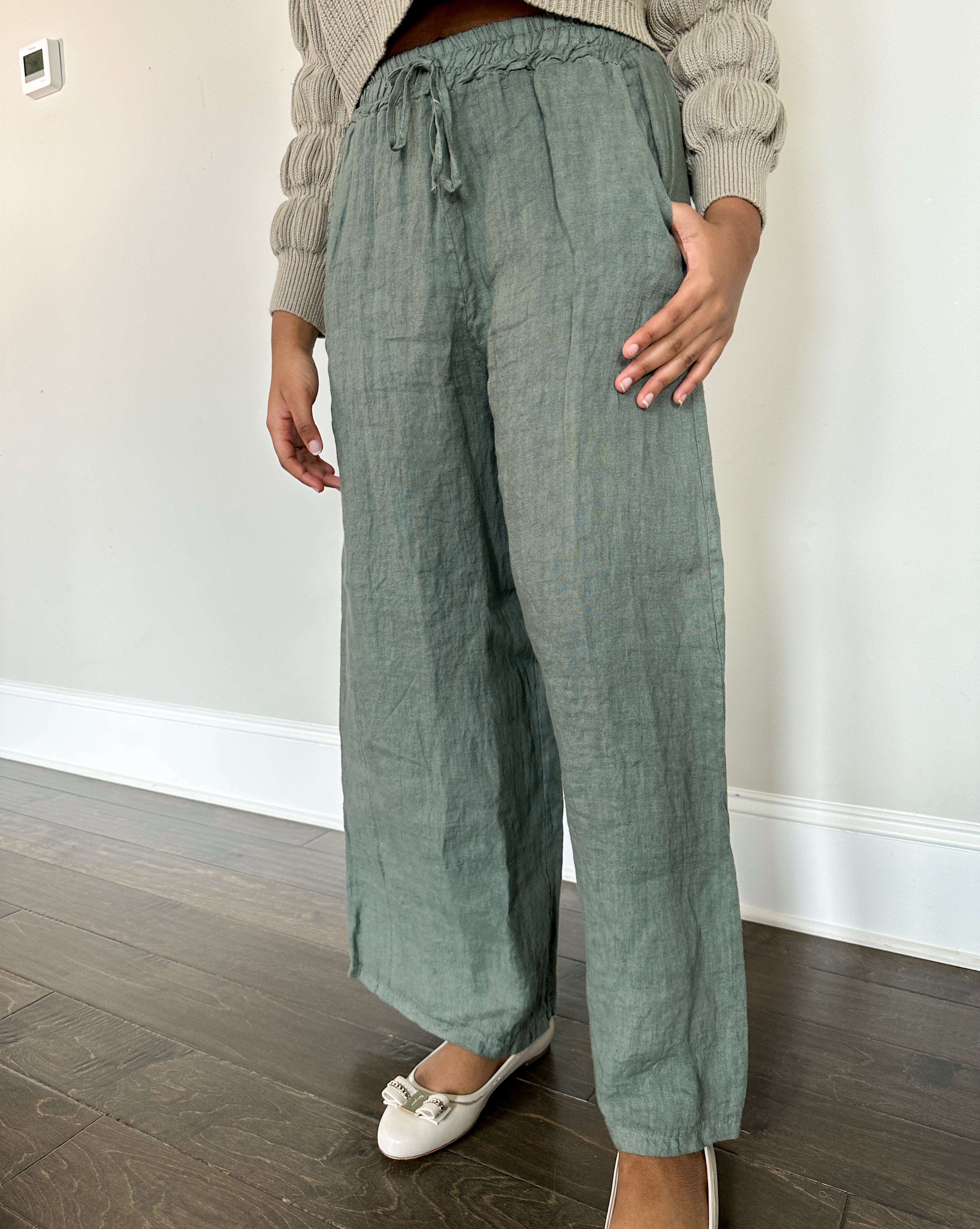 Giada Women's Organic Linen Pants-Sand+Silk