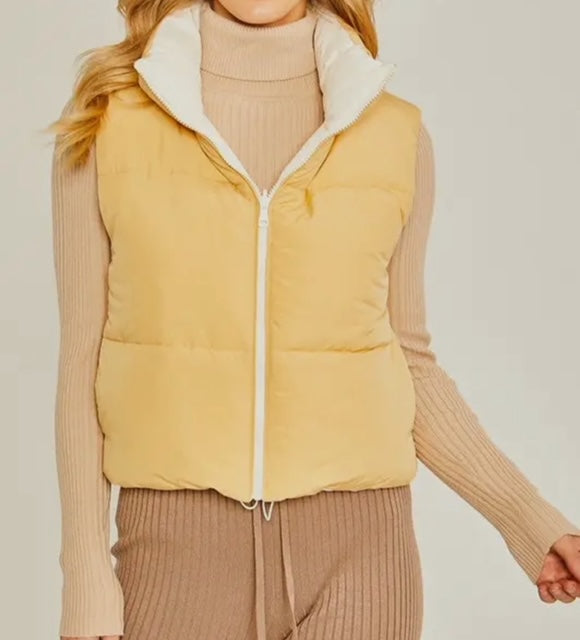 Bovi Women's Reversible Puffer Vest-Sand+Silk