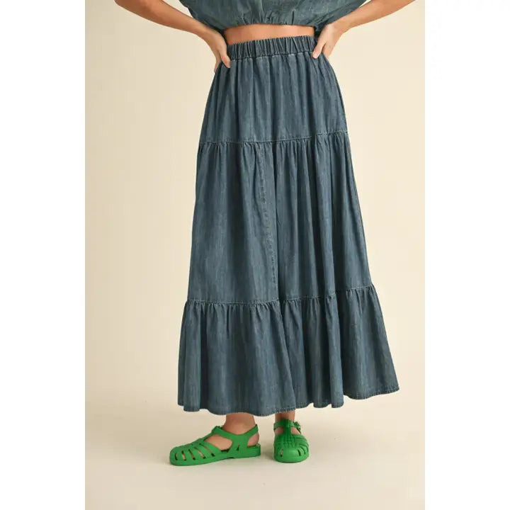 Flounce Denim Tiered Skirt