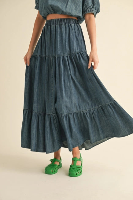 Flounce Denim Tiered Skirt