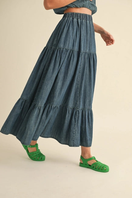 Flounce Denim Tiered Skirt