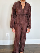 Vienna Deep V-neck Women's Brown Set-Sand+Silk