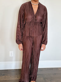 Vienna Deep V-neck Women's Brown Set-Sand+Silk