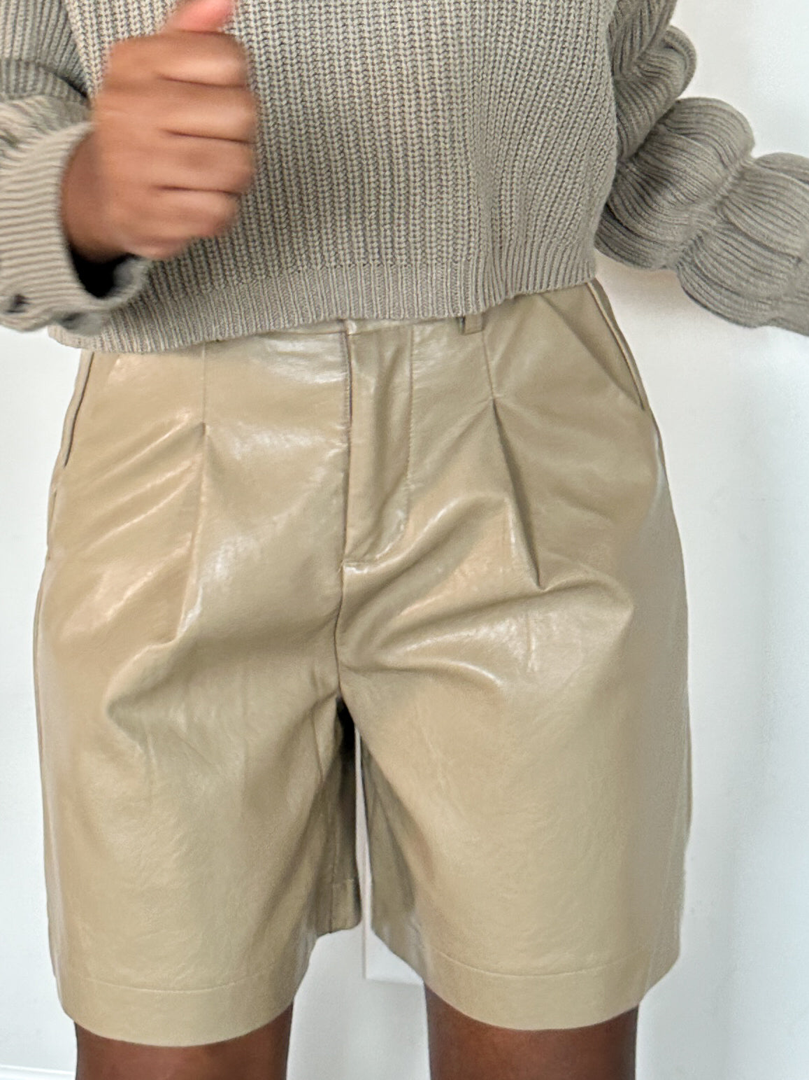 Fallon Women's Leather Shorts-Sand+Silk