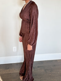 Vienna Deep V-neck Women's Brown Set-Sand+Silk